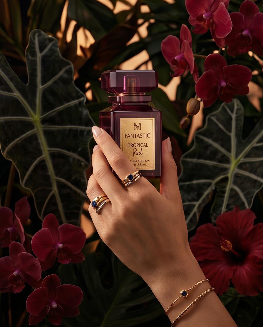 Fantastic Tropical Red Eau de Parfum Elegante Flacone Bordeaux