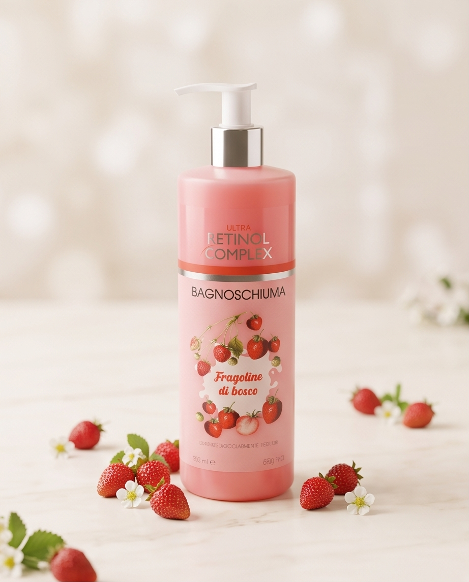 Bagnoschiuma Profumato 500ml: Fragole di Bosco, Vaniglia e Cannella, Marshmallow