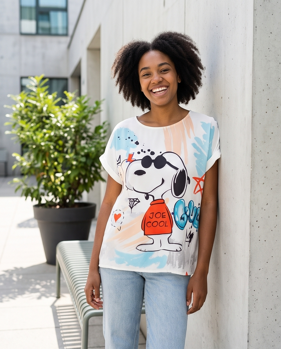 T-Shirt Stampa Fumetto Street Style con Grafica Colorata